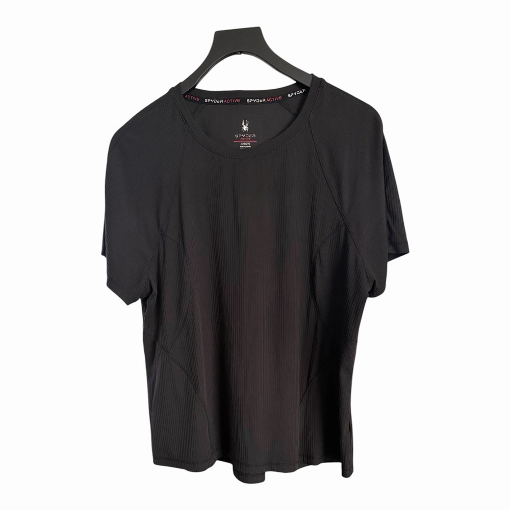 Spyder Active Ribbed Performance Tee XL Black Athleisure Gym Running Stretch - Picture 1 of 5
